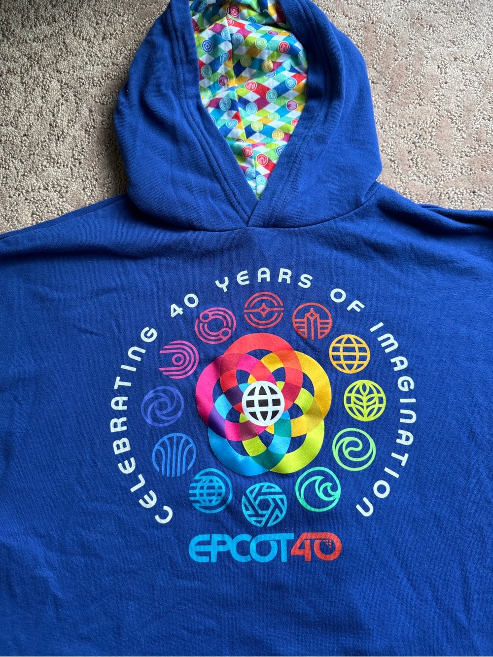 EPCOT 40th Imagination Rainbow Blue Hooded Sweatshirt, size Sm
